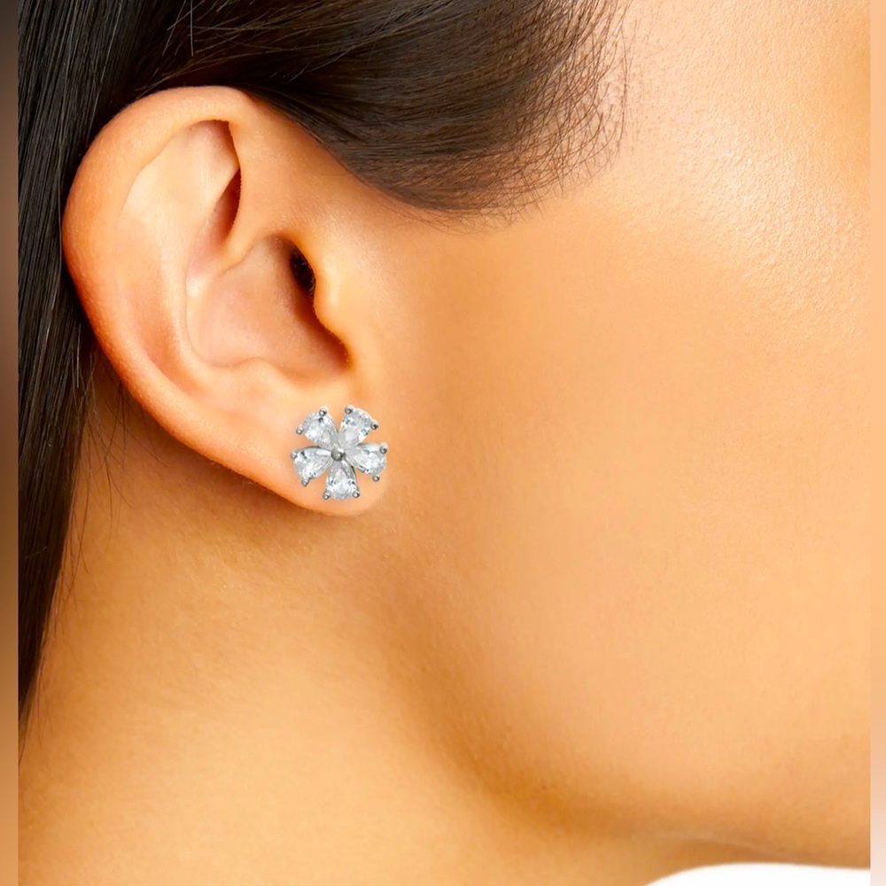 Shimy Flower Cubic Zirconia Stud Earrings